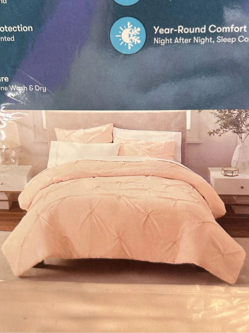 Serta King SimplyClean Embellished Duvet Set in Pink w/3 Pieces Antimicrobial